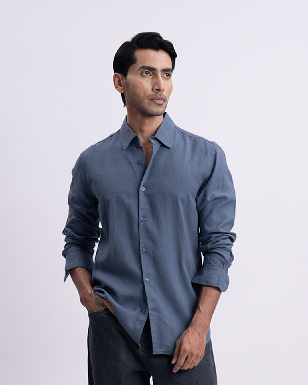 Lyocell Linen Tailored Shirt In Ocean Blue