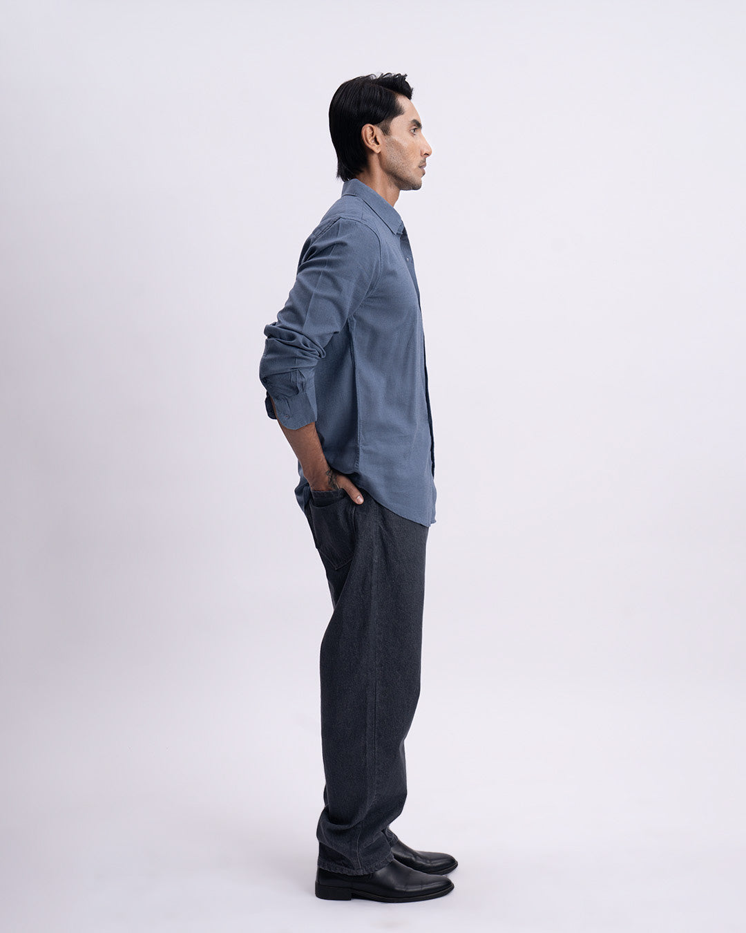 Lyocell Linen Tailored Shirt In Ocean Blue