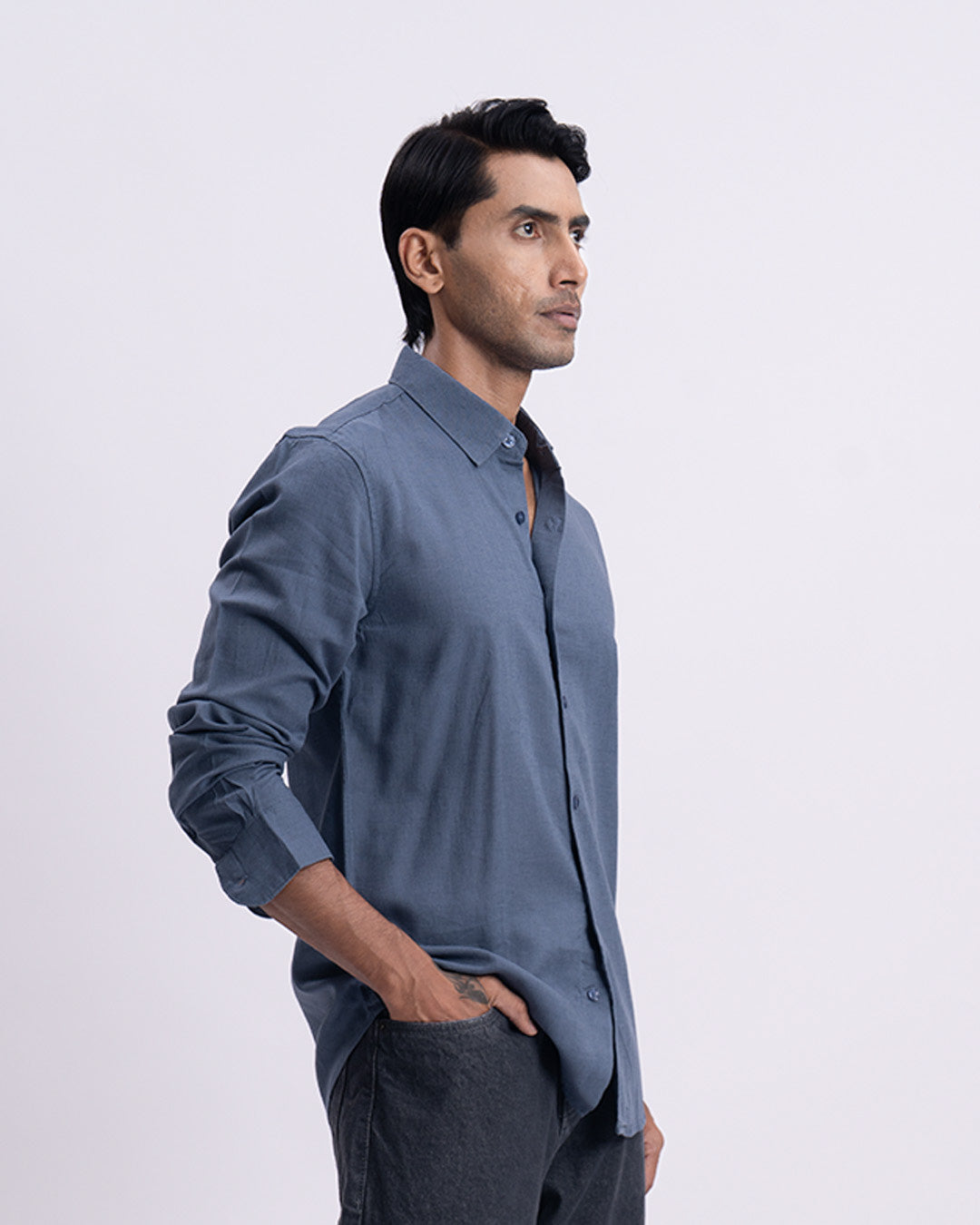 Lyocell Linen Tailored Shirt In Ocean Blue