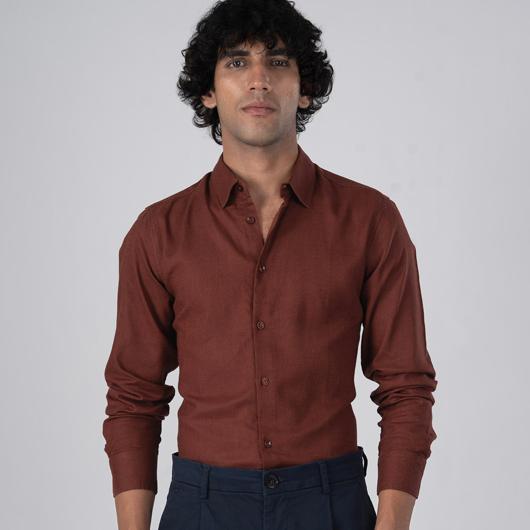 Premium Lyocell Linen Shirt In Clay