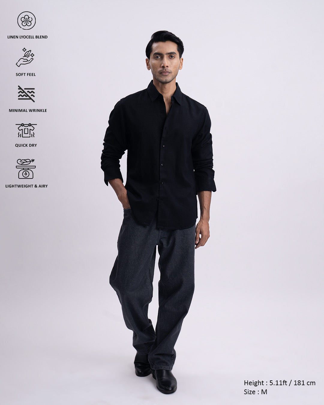 Lyocell Linen Tailored Shirt In Black