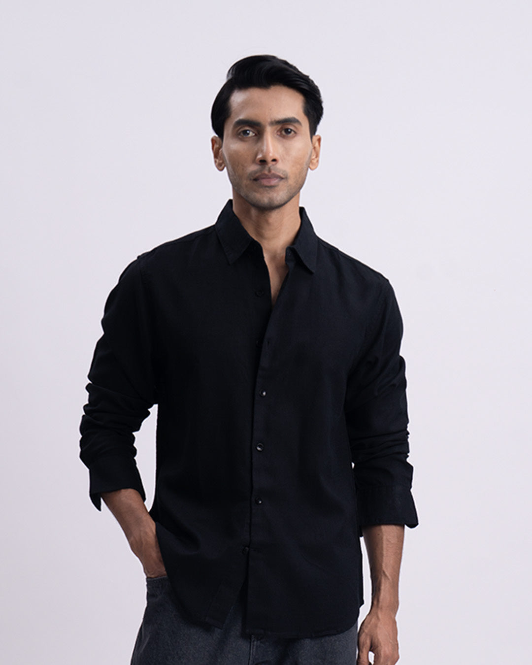 Lyocell Linen Tailored Shirt In Black
