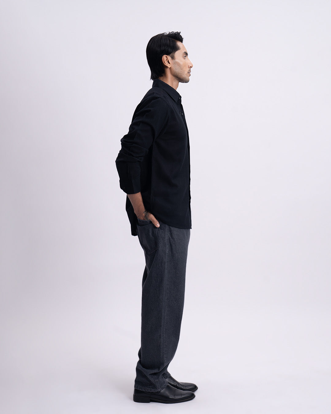 Lyocell Linen Tailored Shirt In Black