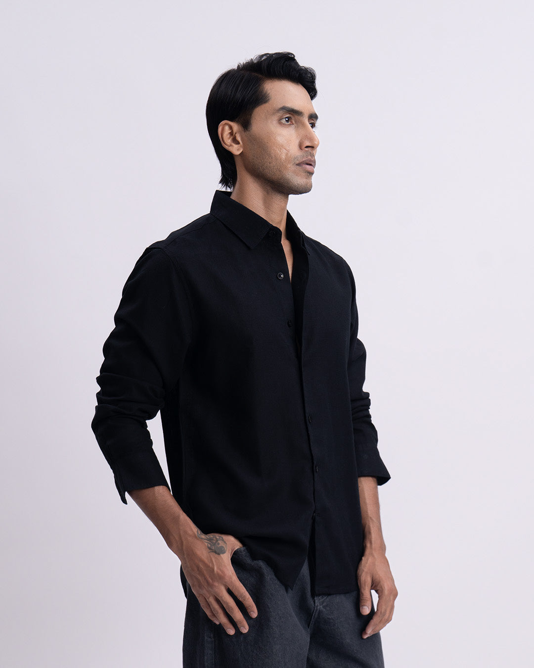 Lyocell Linen Tailored Shirt In Black