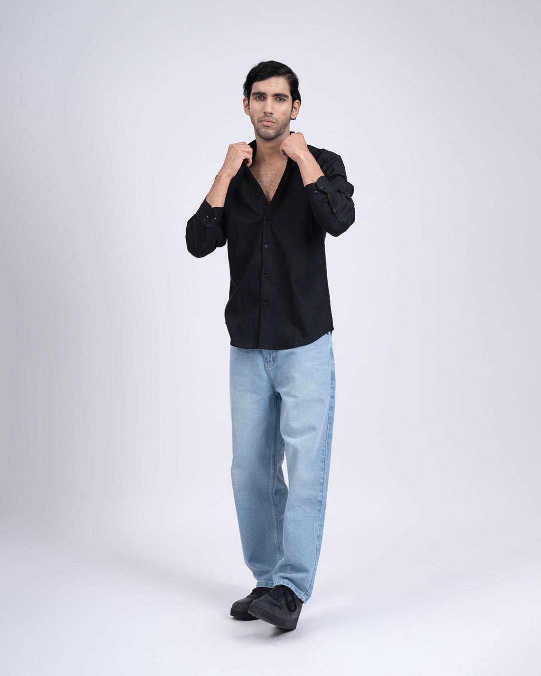 Premium Lyocell Linen Shirt In Black