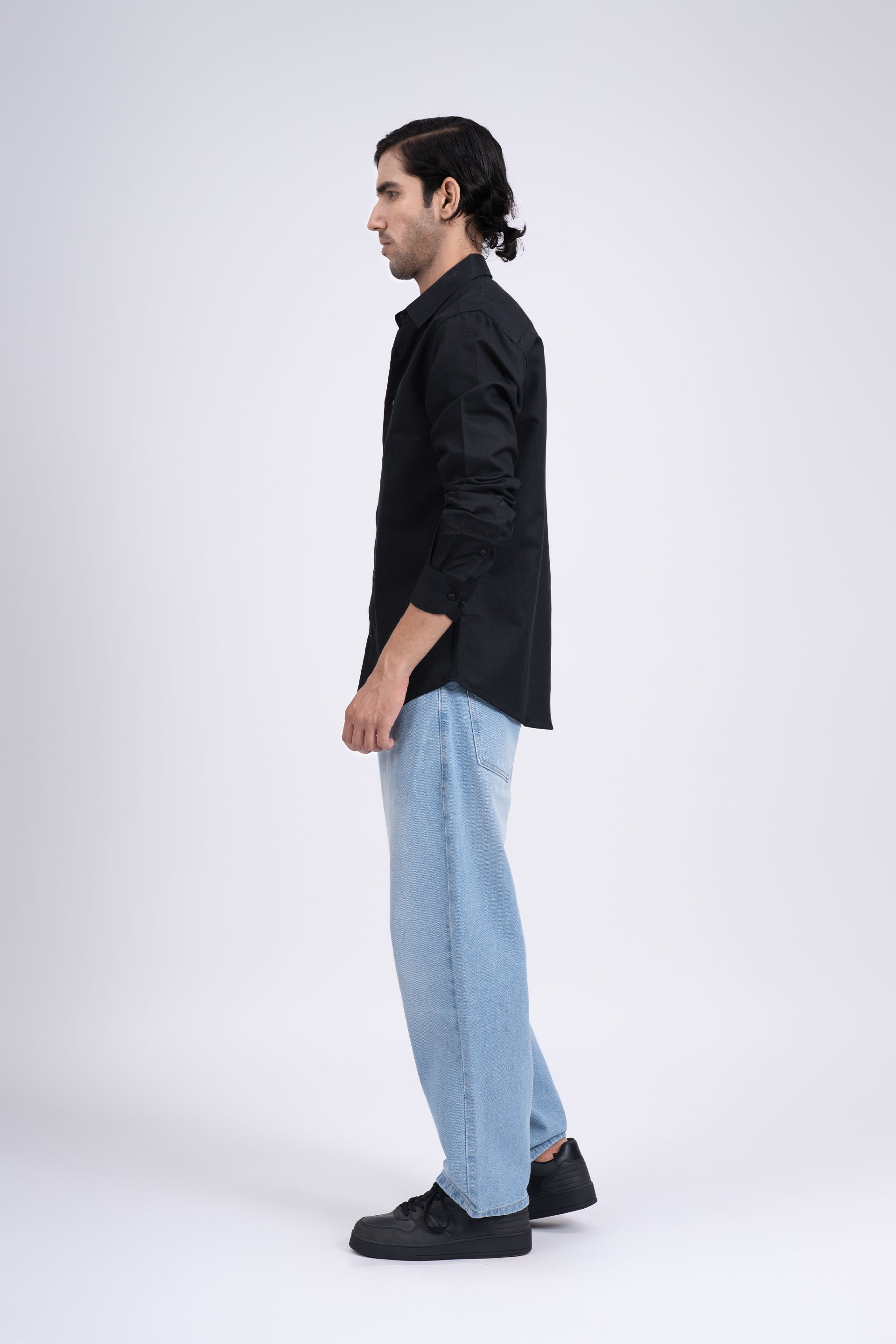 Premium Lyocell Linen Shirt In Black