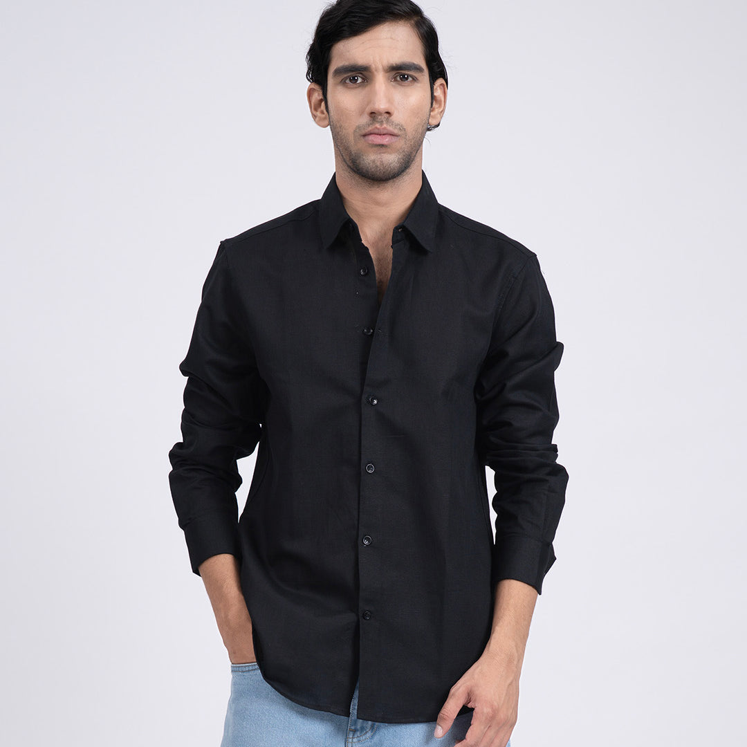 Premium Lyocell Linen Shirt In Black