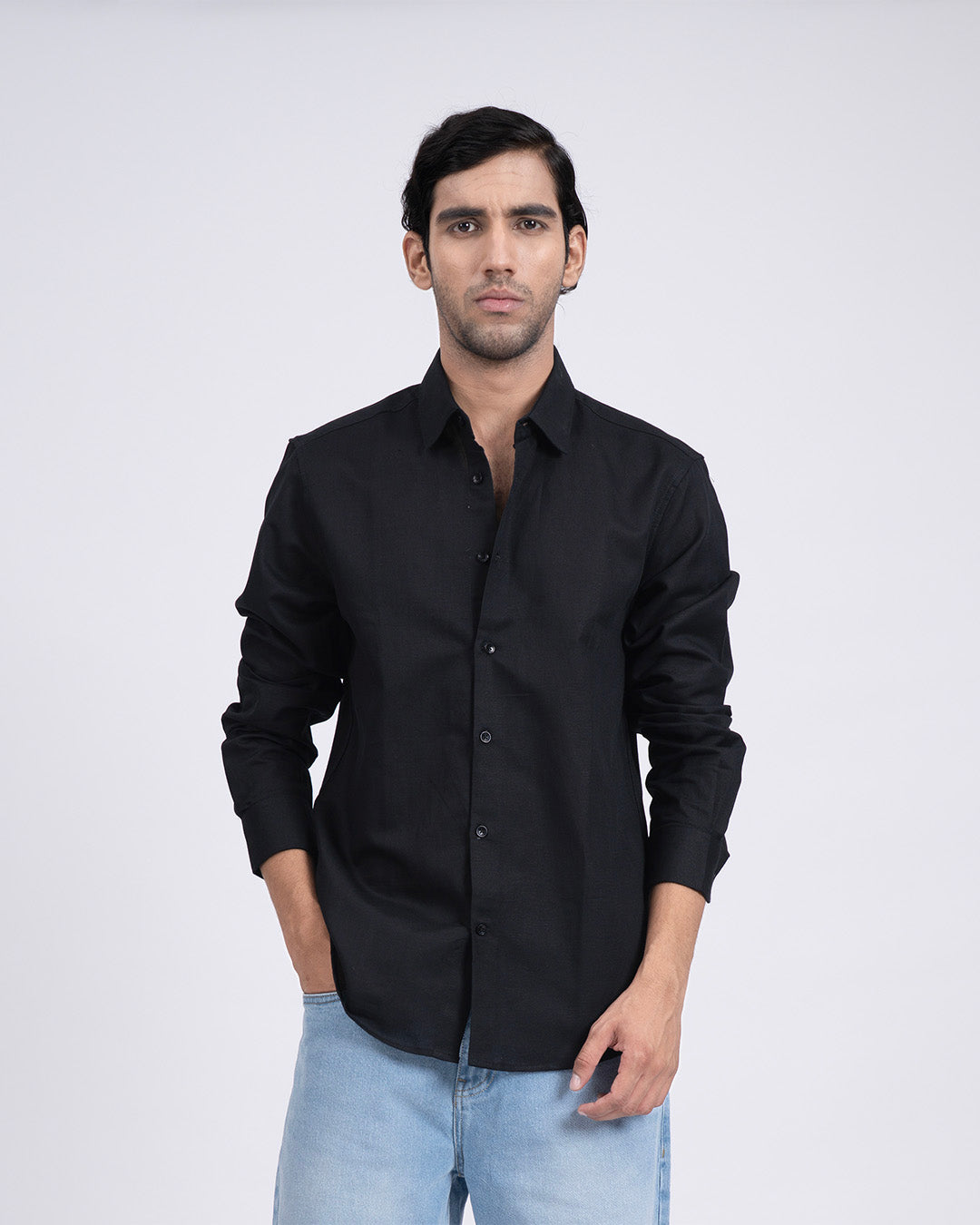 Premium Lyocell Linen Shirt In Black