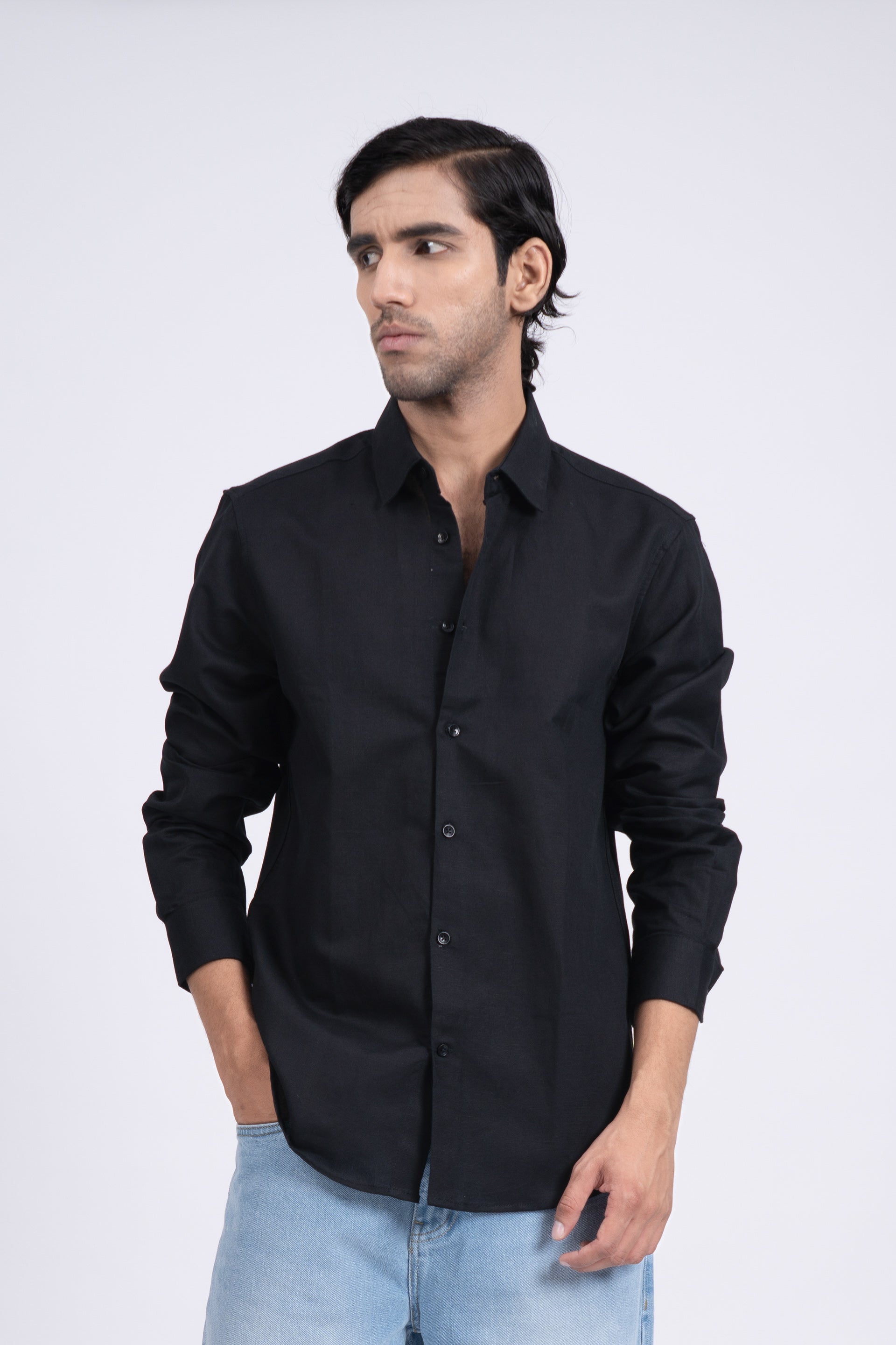 Premium Lyocell Linen Shirt In Black