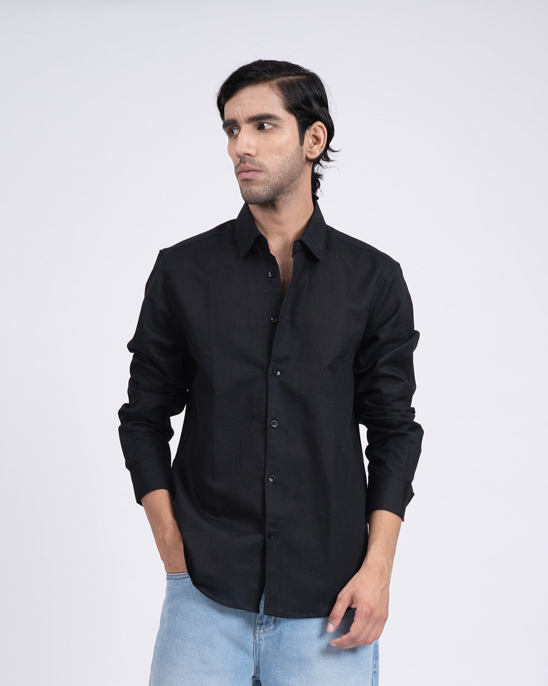 Premium Lyocell Linen Shirt In Black