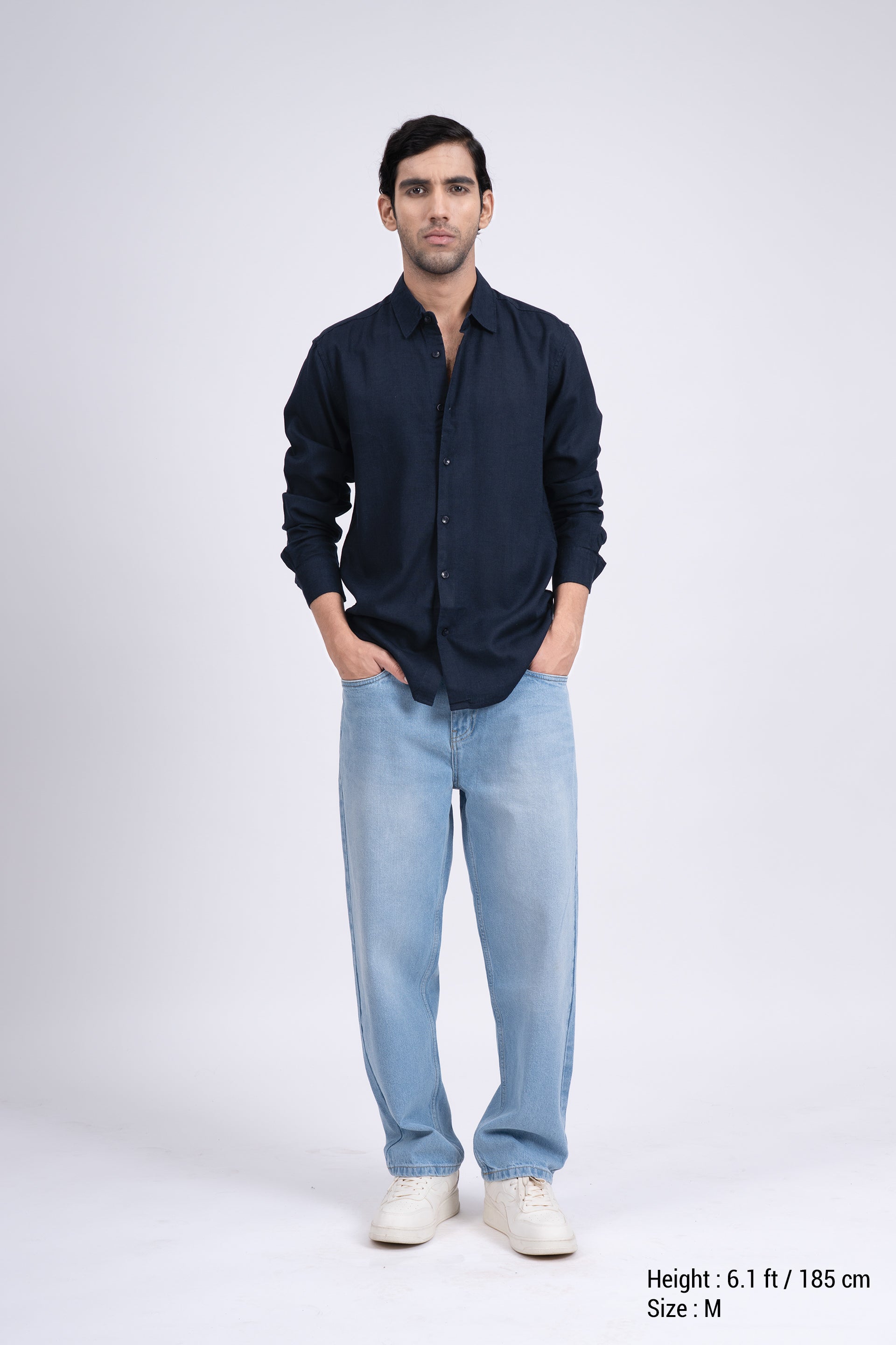 Premium Lyocell Linen Shirt In Navy