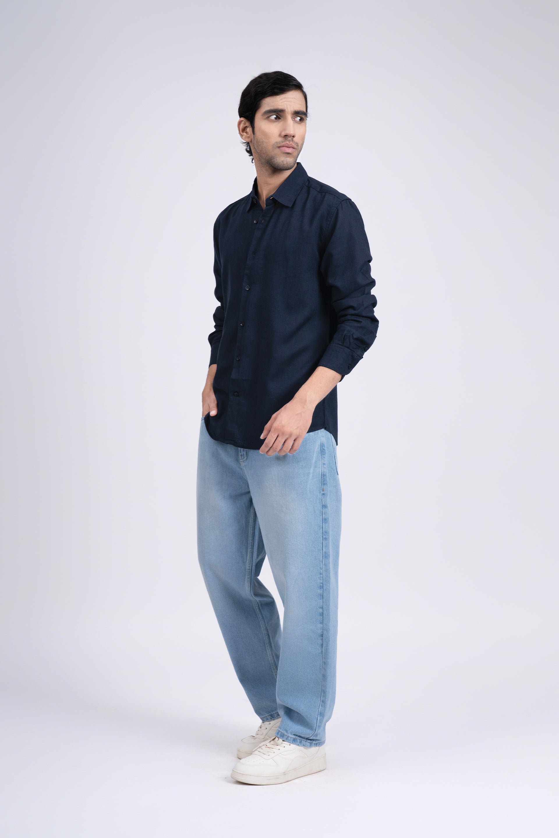 Premium Lyocell Linen Shirt In Navy