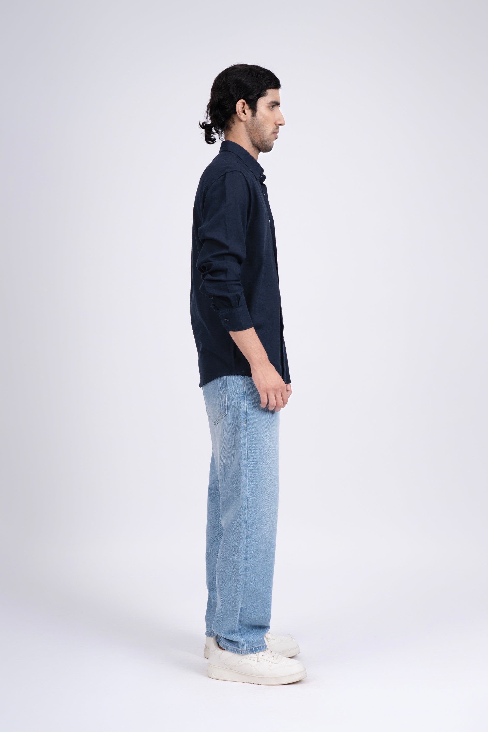 Premium Lyocell Linen Shirt In Navy