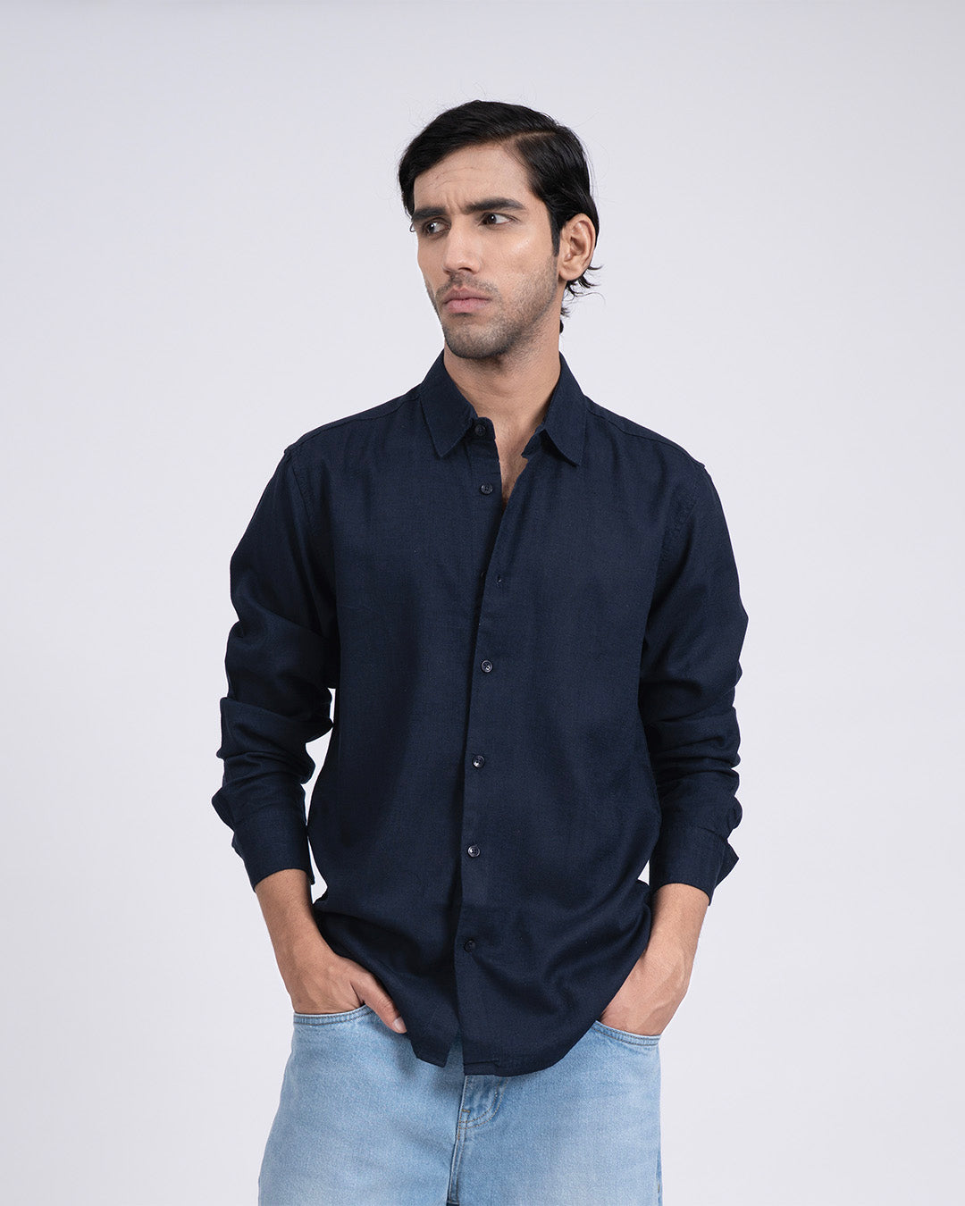 Premium Lyocell Linen Shirt In Navy