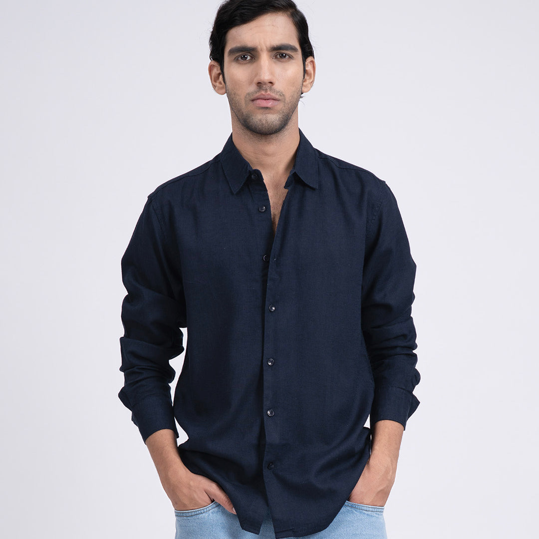 Premium Lyocell Linen Shirt In Navy