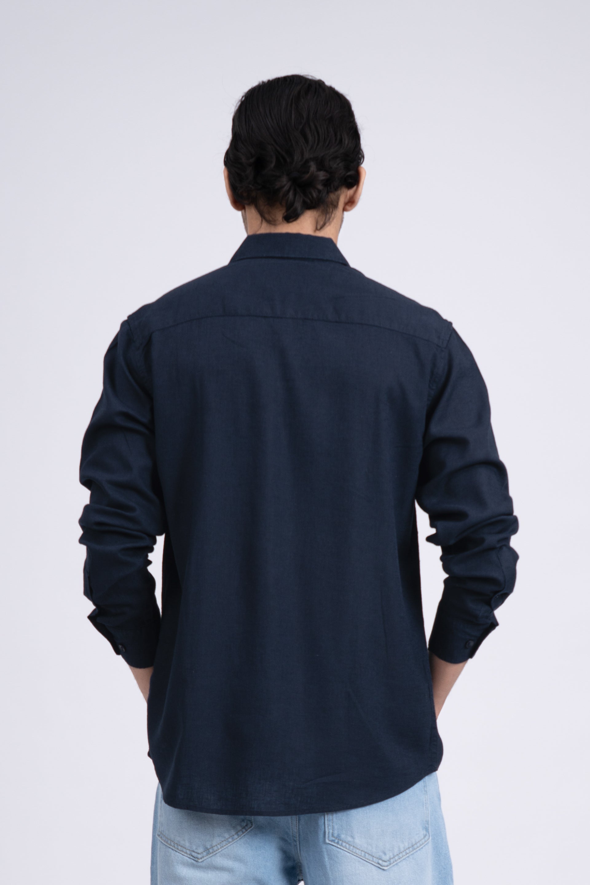 Premium Lyocell Linen Shirt In Navy