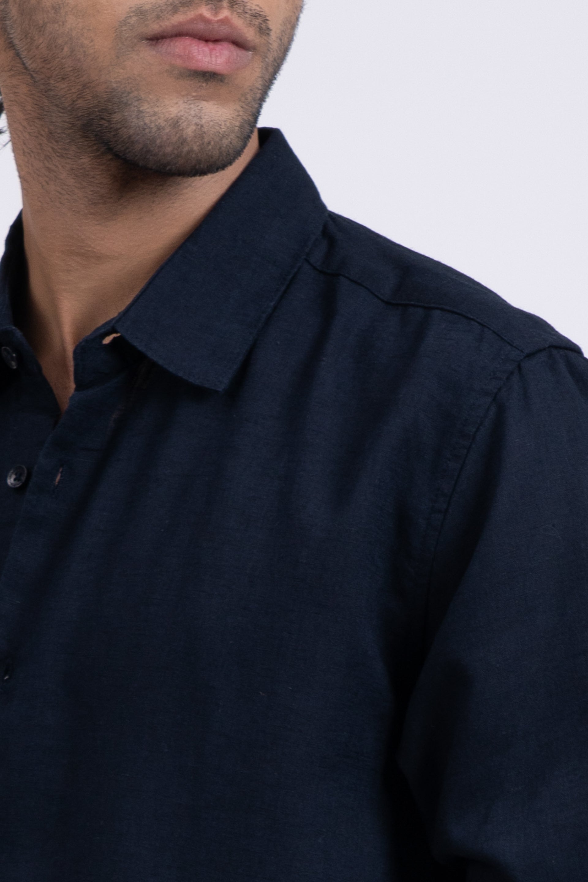 Premium Lyocell Linen Shirt In Navy