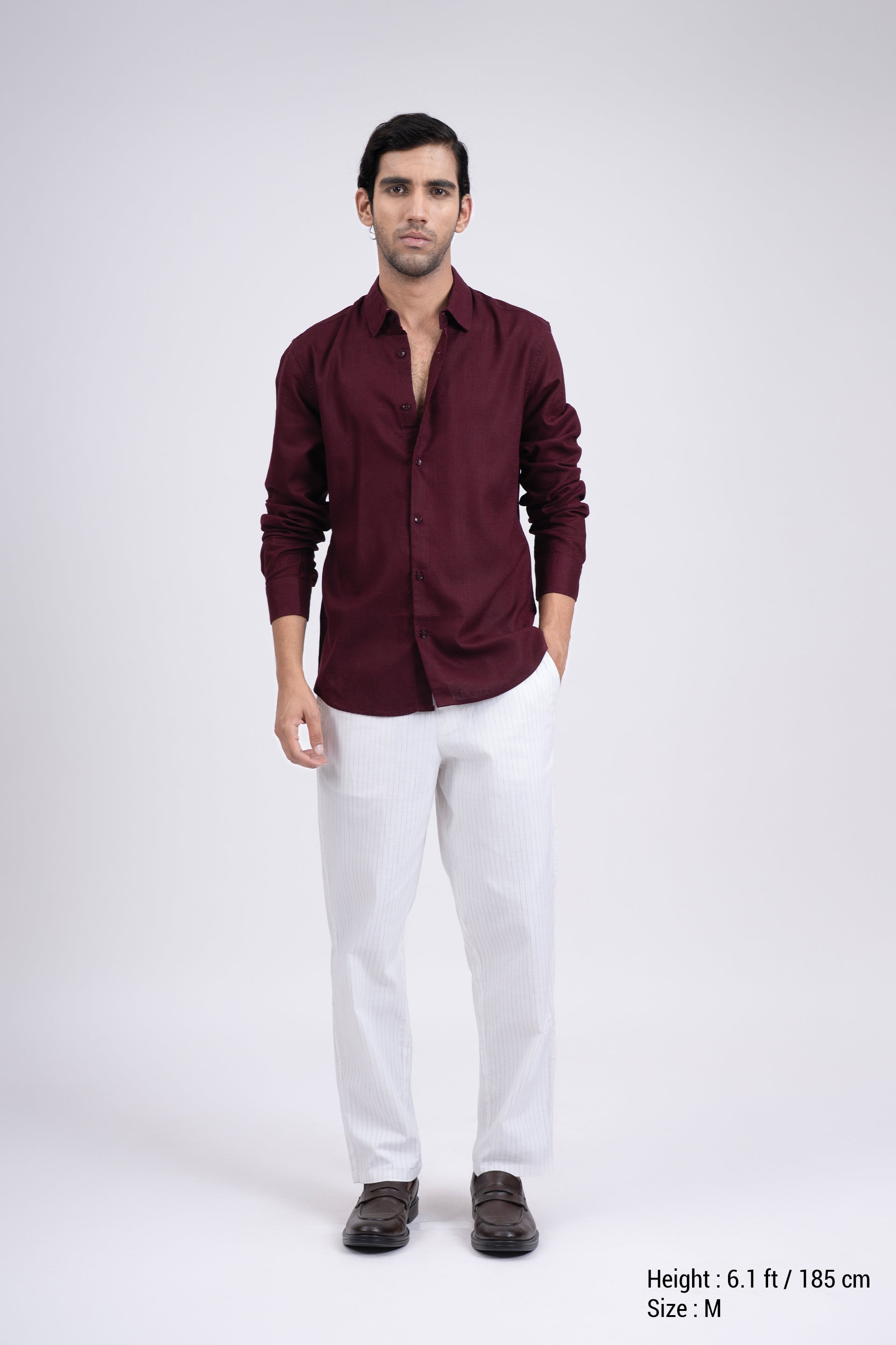 Premium Lyocell Linen Shirt In Maroon