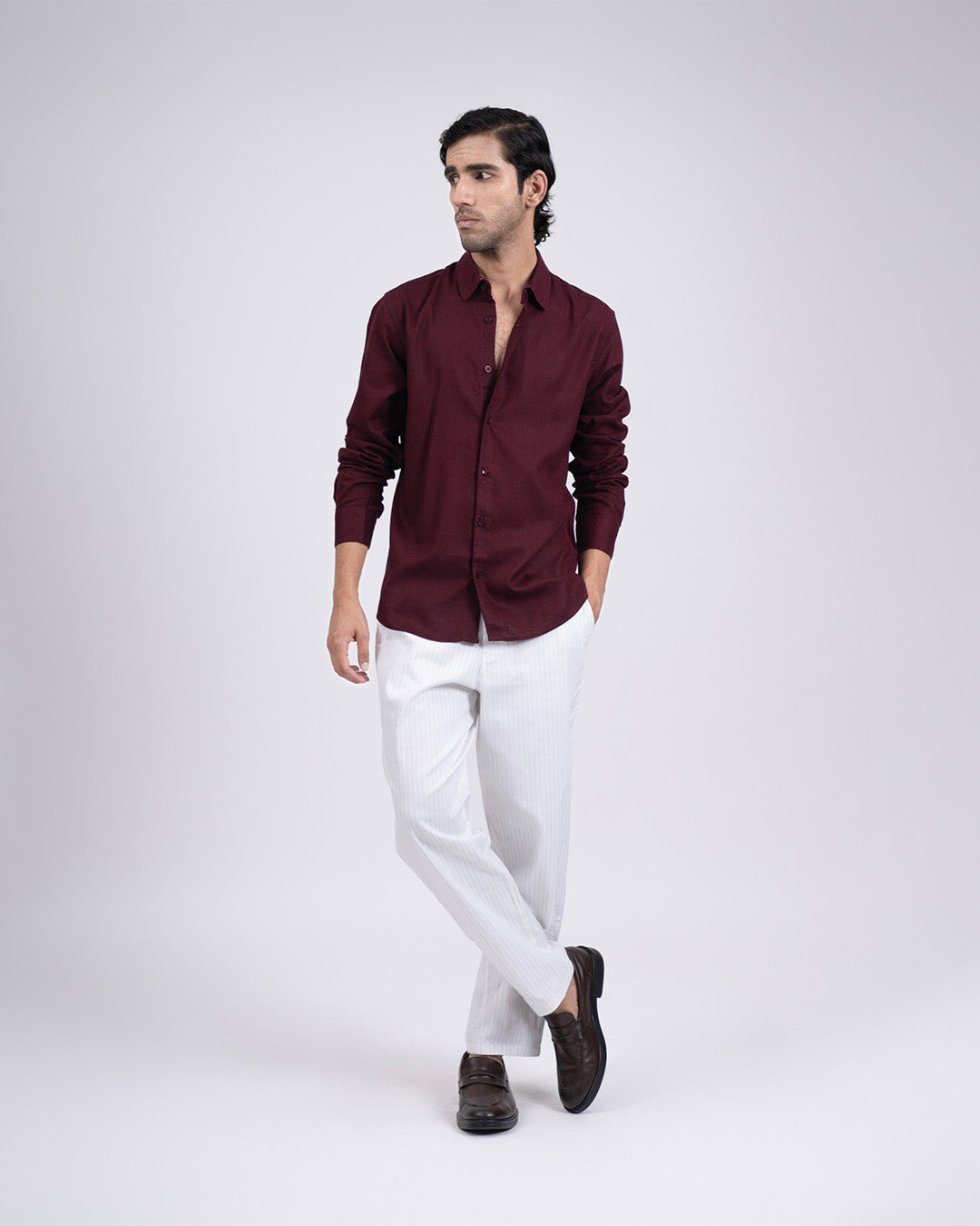 Premium Lyocell Linen Shirt In Maroon