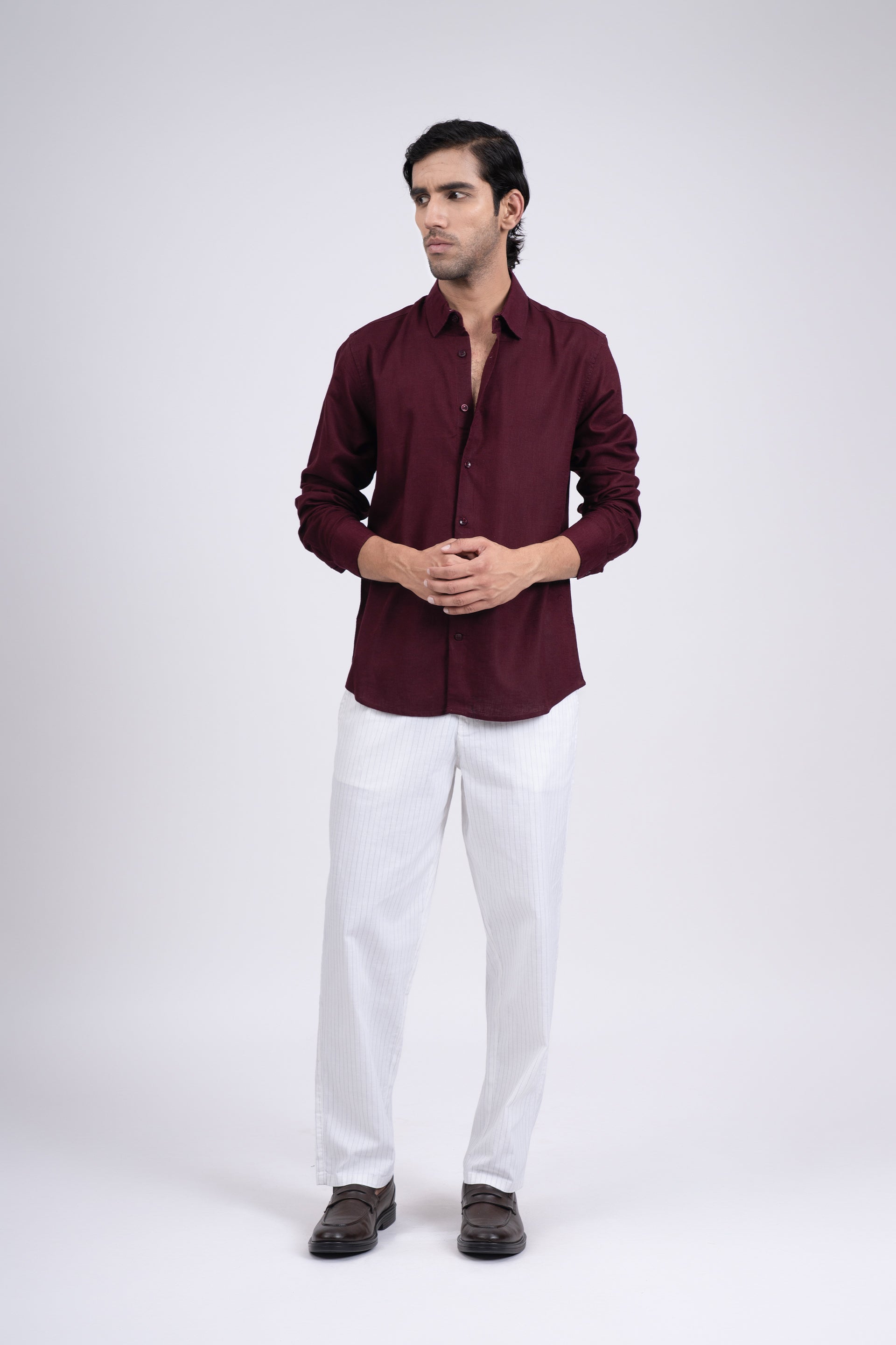 Premium Lyocell Linen Shirt In Maroon