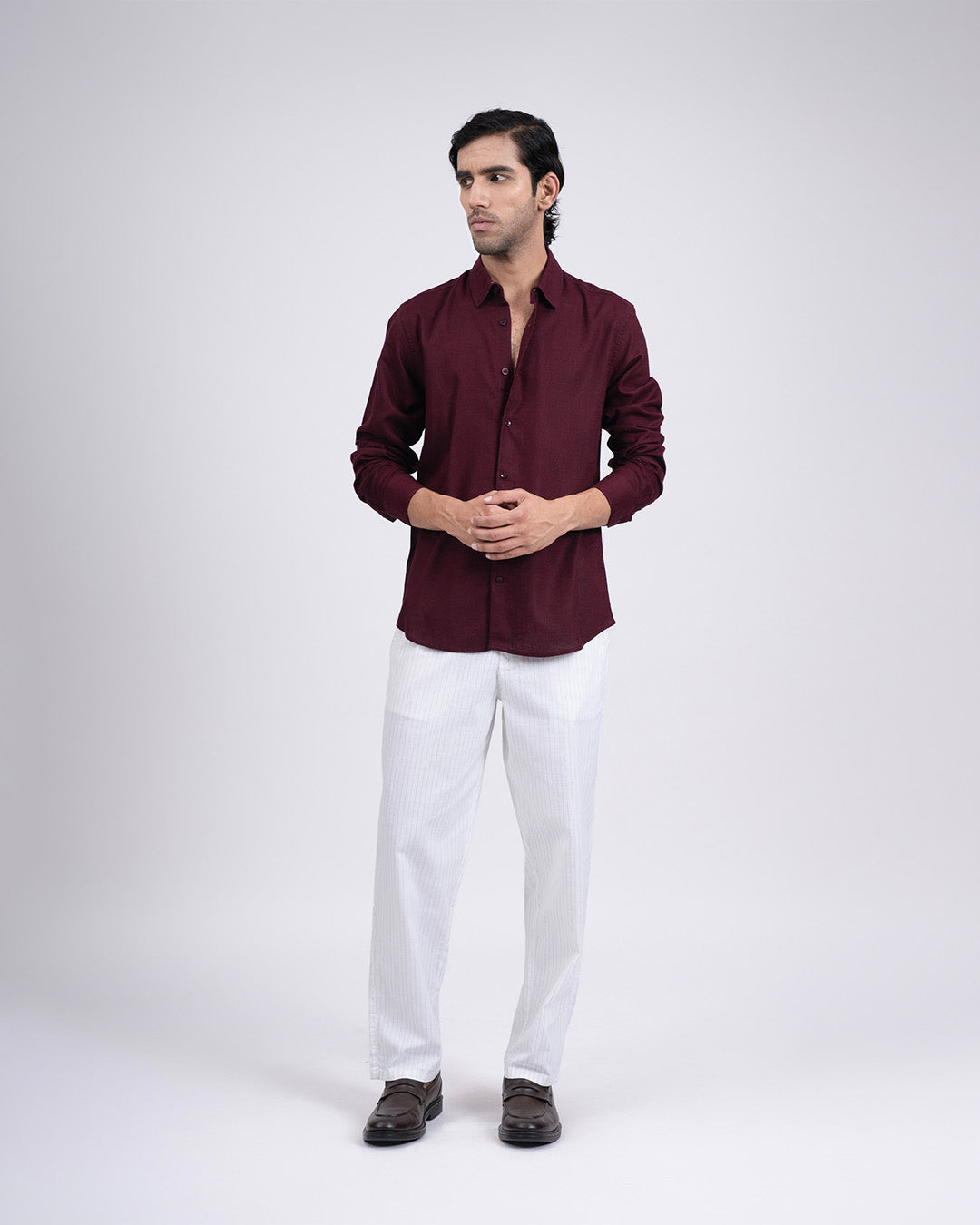 Premium Lyocell Linen Shirt In Maroon