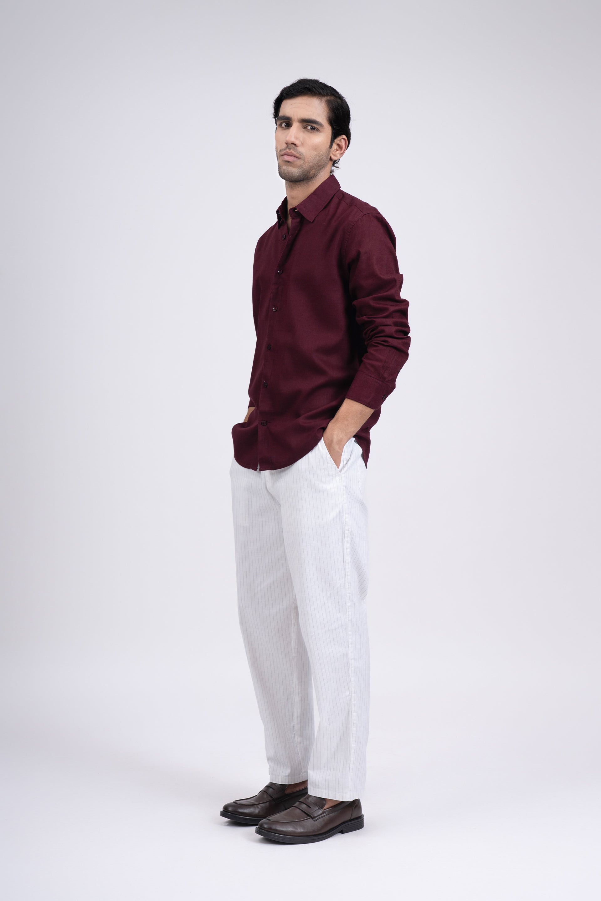 Premium Lyocell Linen Shirt In Maroon