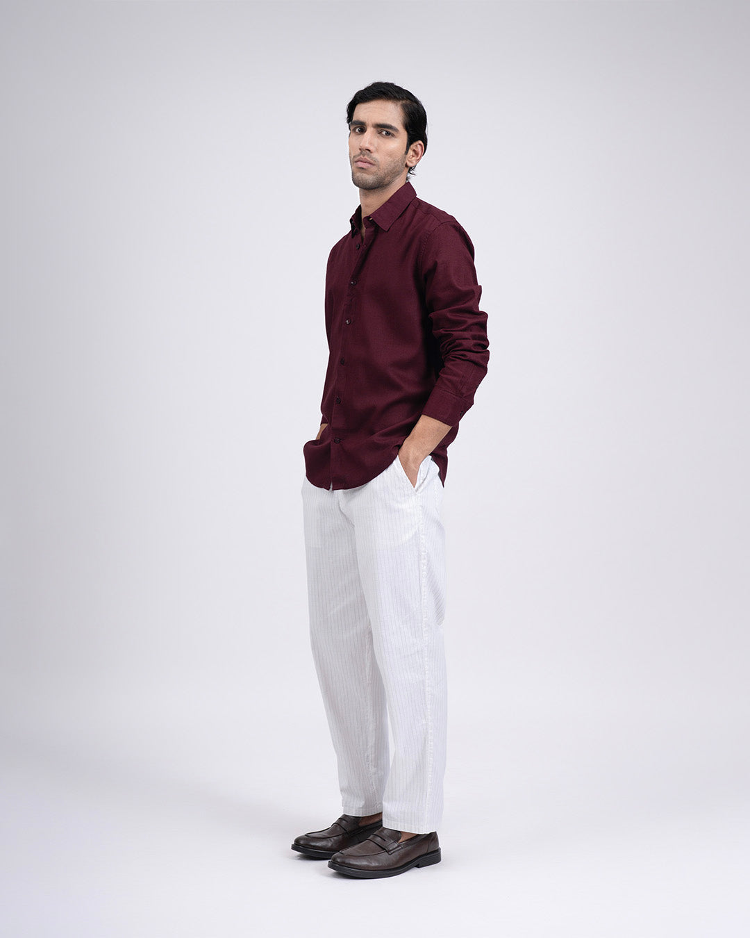 Premium Lyocell Linen Shirt In Maroon