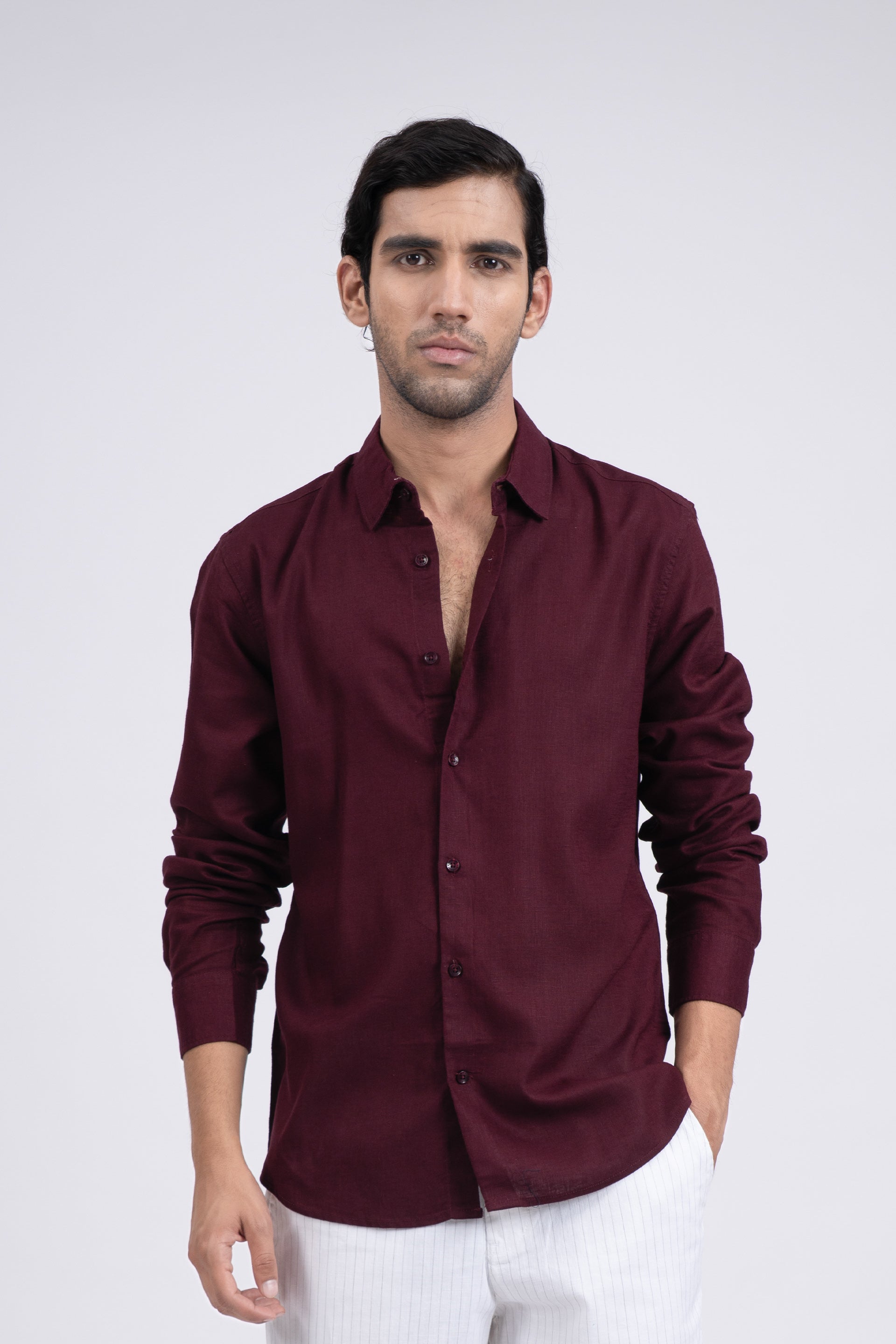 Premium Lyocell Linen Shirt In Maroon