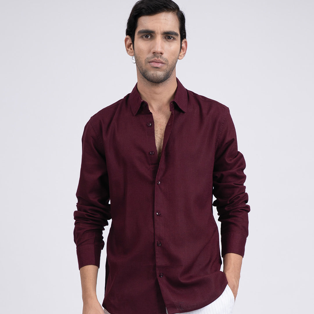 Premium Lyocell Linen Shirt In Maroon