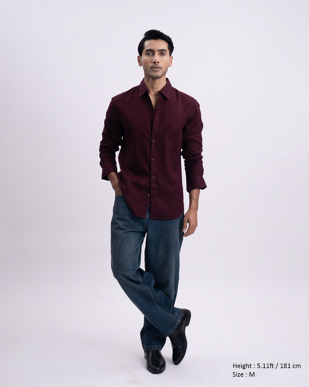 Lyocell Linen Tailored Shirt In Maroon