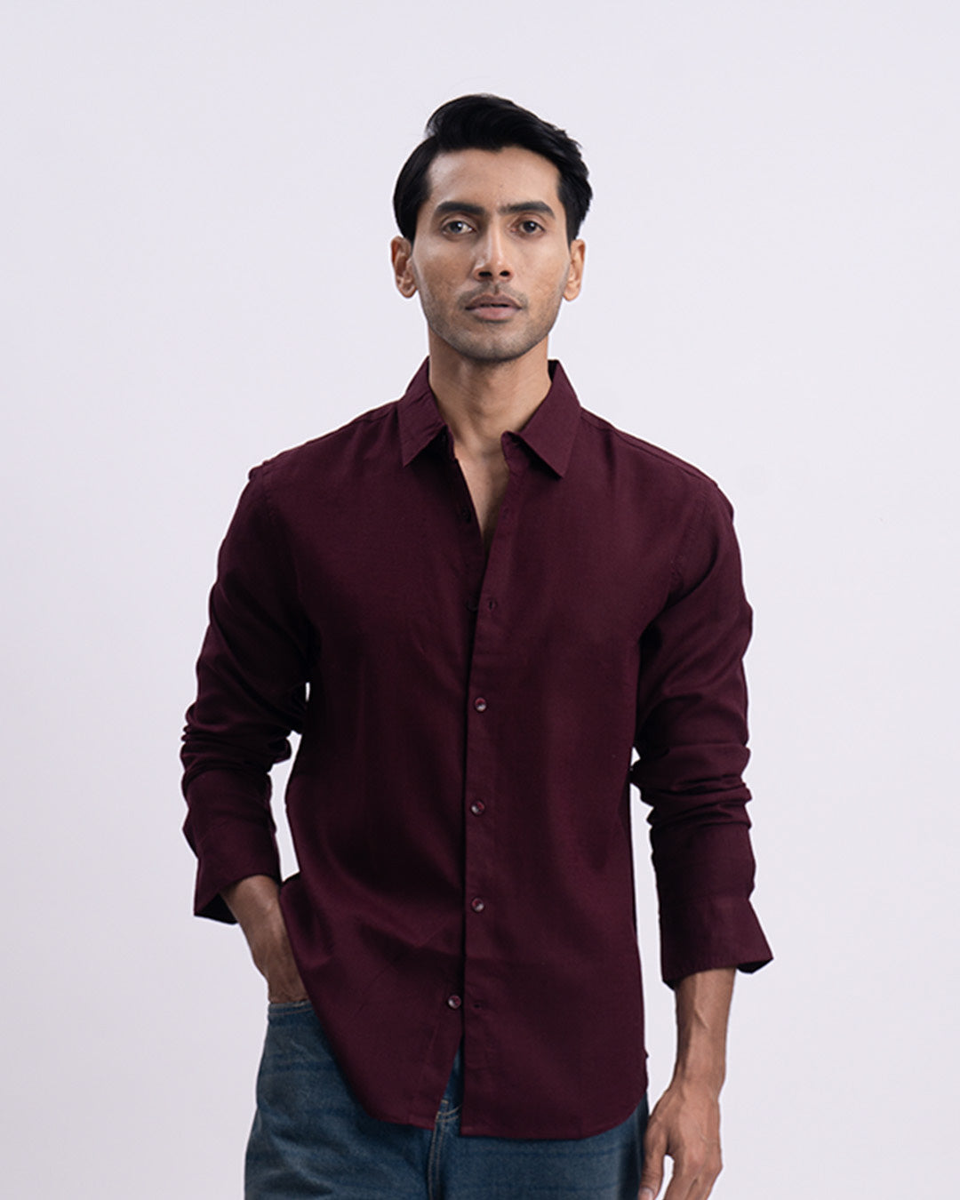Lyocell Linen Tailored Shirt In Maroon