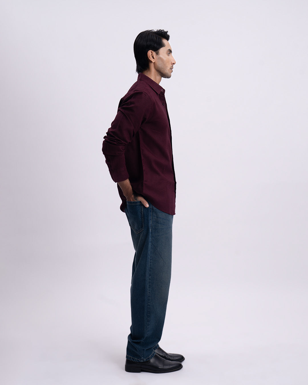 Lyocell Linen Tailored Shirt In Maroon
