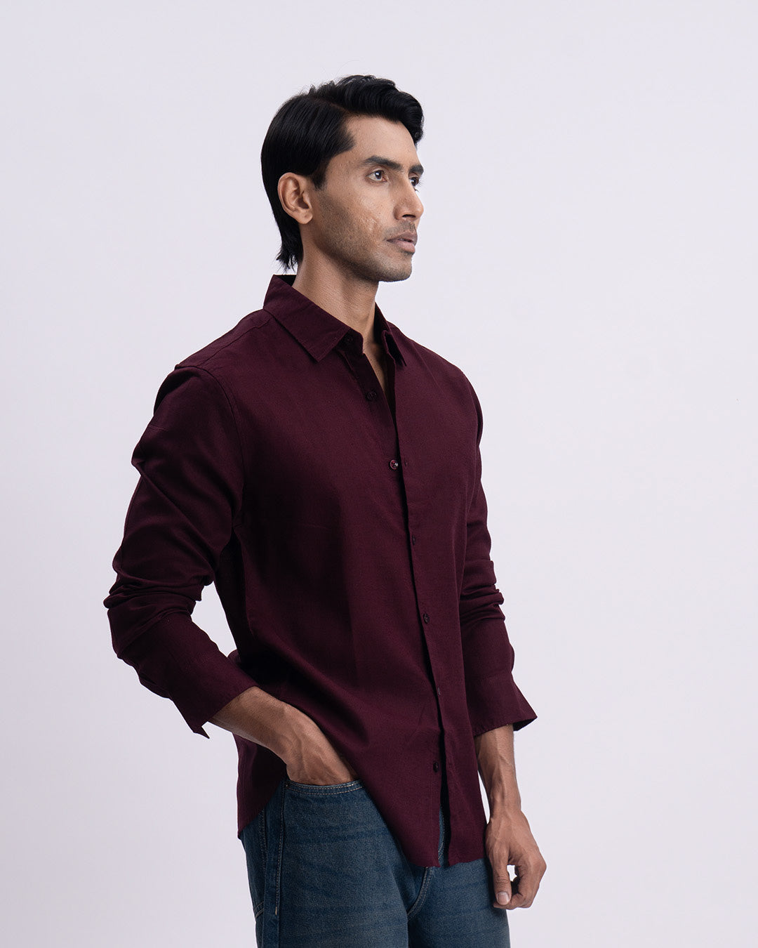 Lyocell Linen Tailored Shirt In Maroon