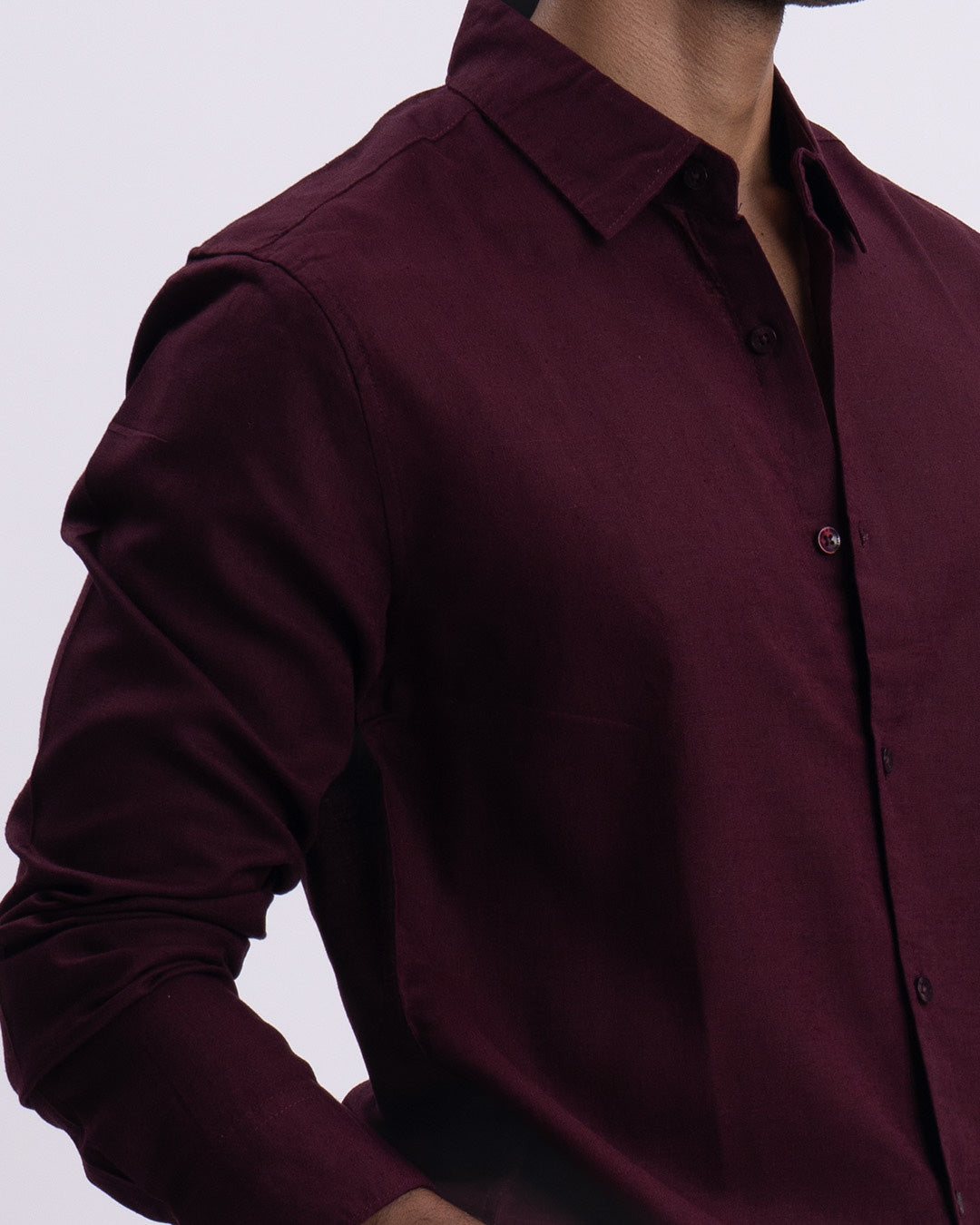 Lyocell Linen Tailored Shirt In Maroon