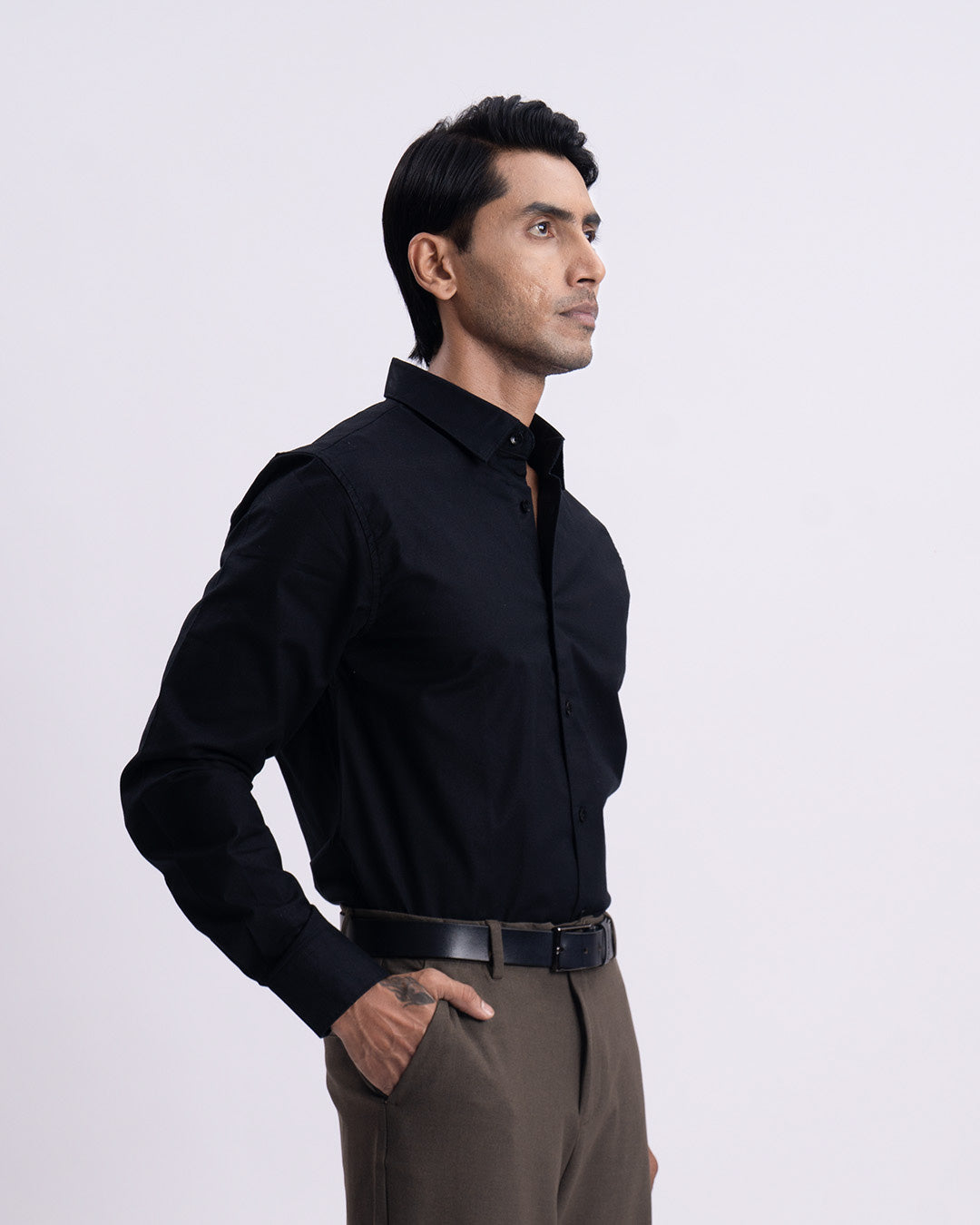 Oxford Cotton Tailored Shirt In Black