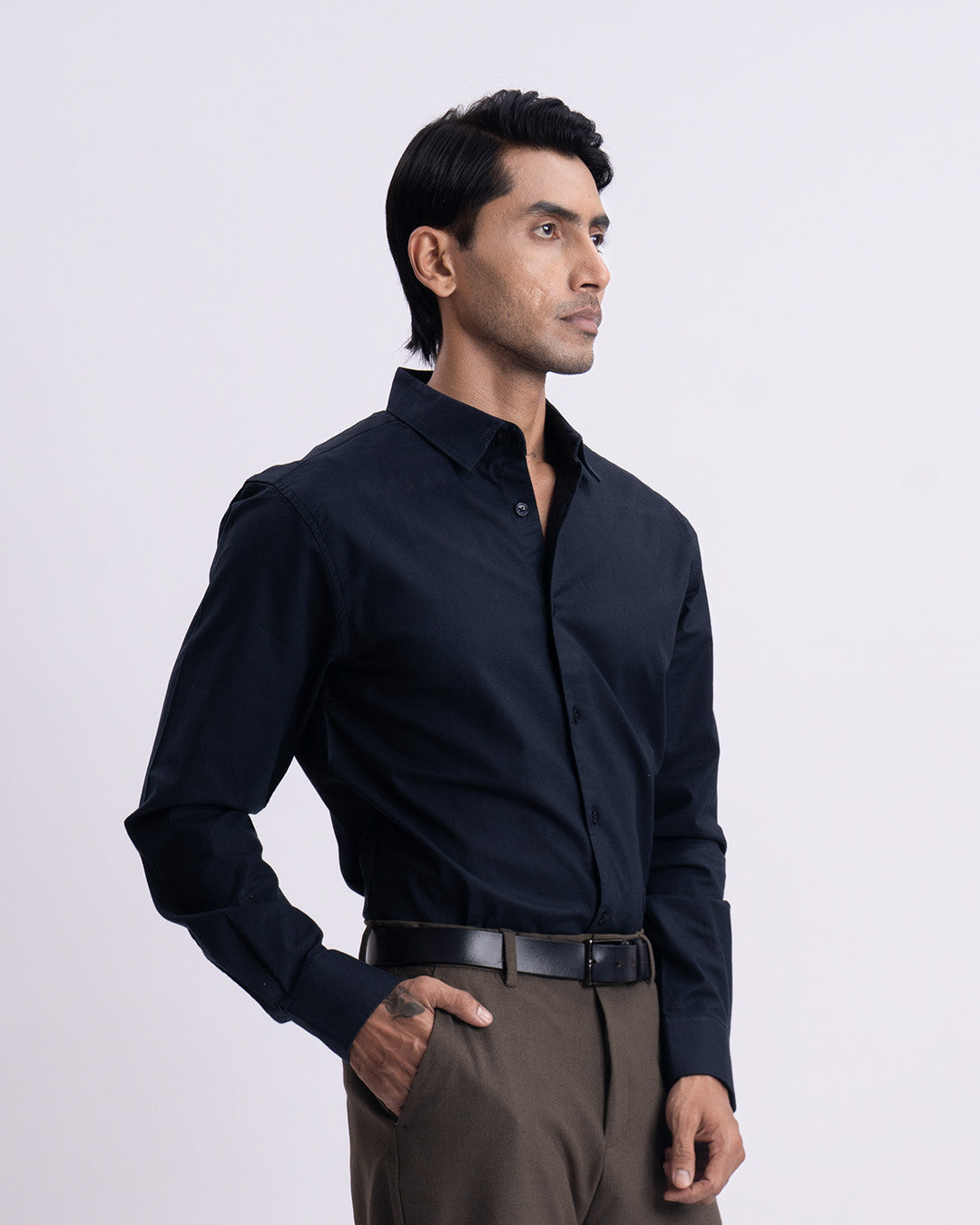 Oxford Cotton Tailored Shirt In Navy