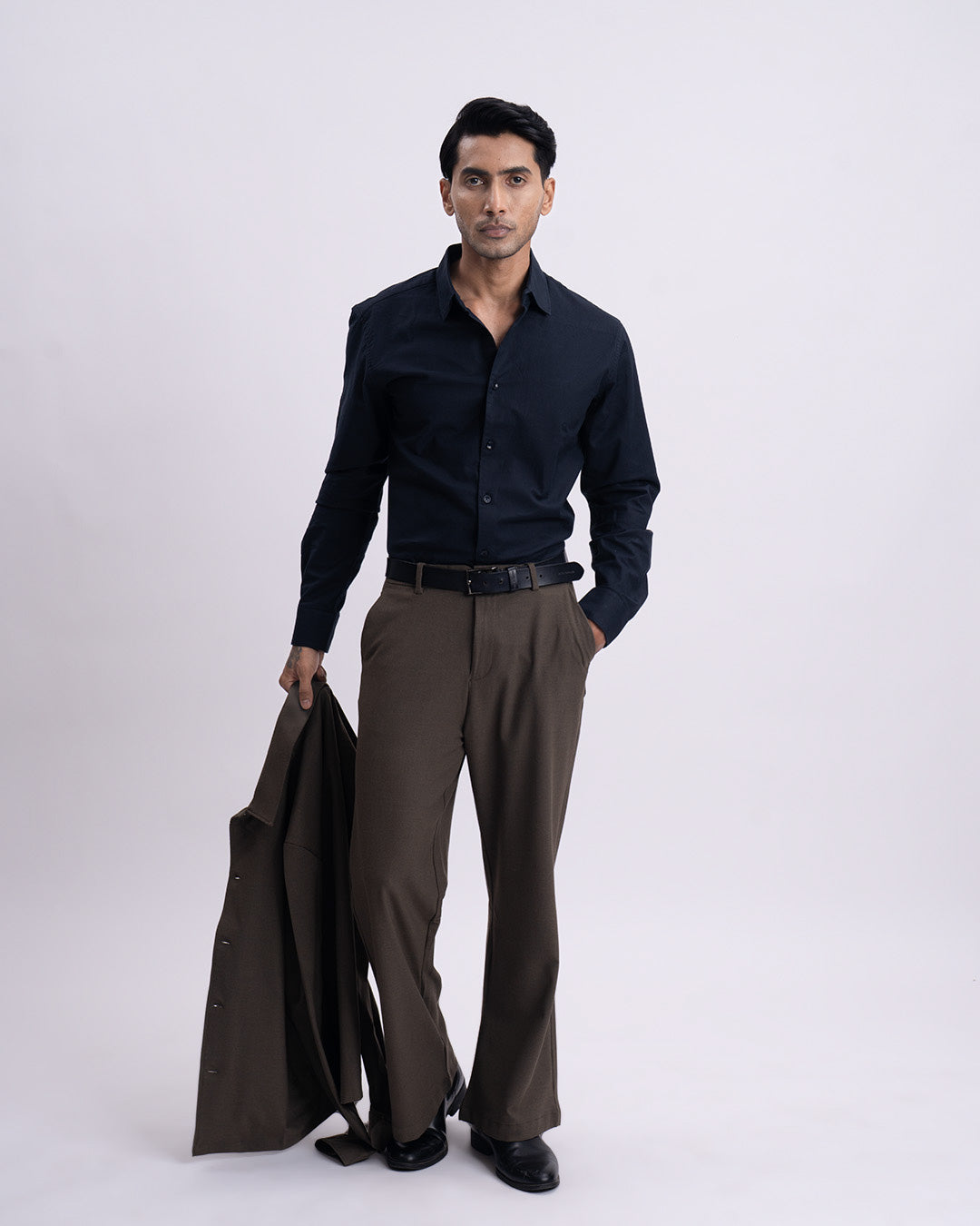 Oxford Cotton Tailored Shirt In Navy