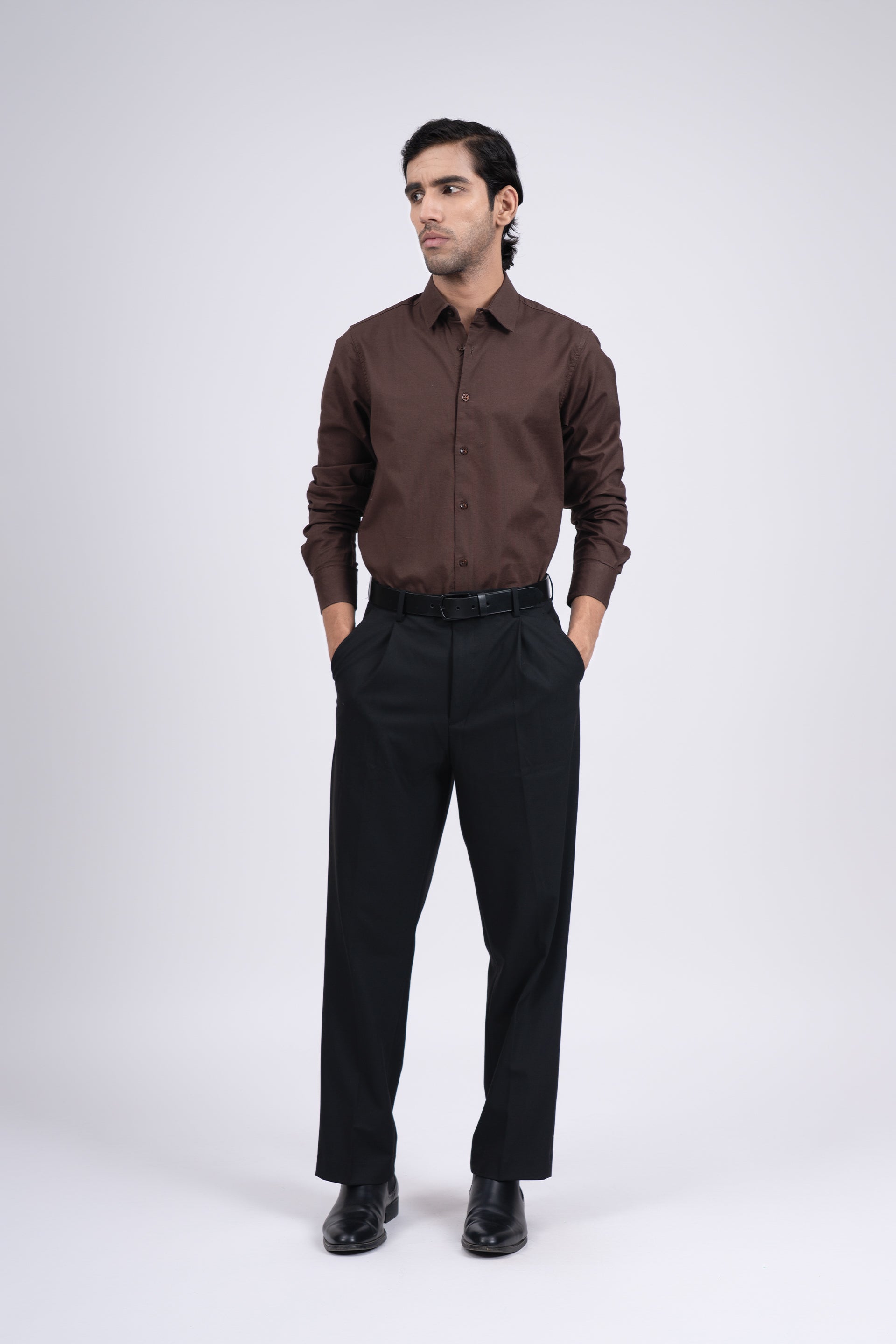 Premium Oxford Cotton Shirt In Brown