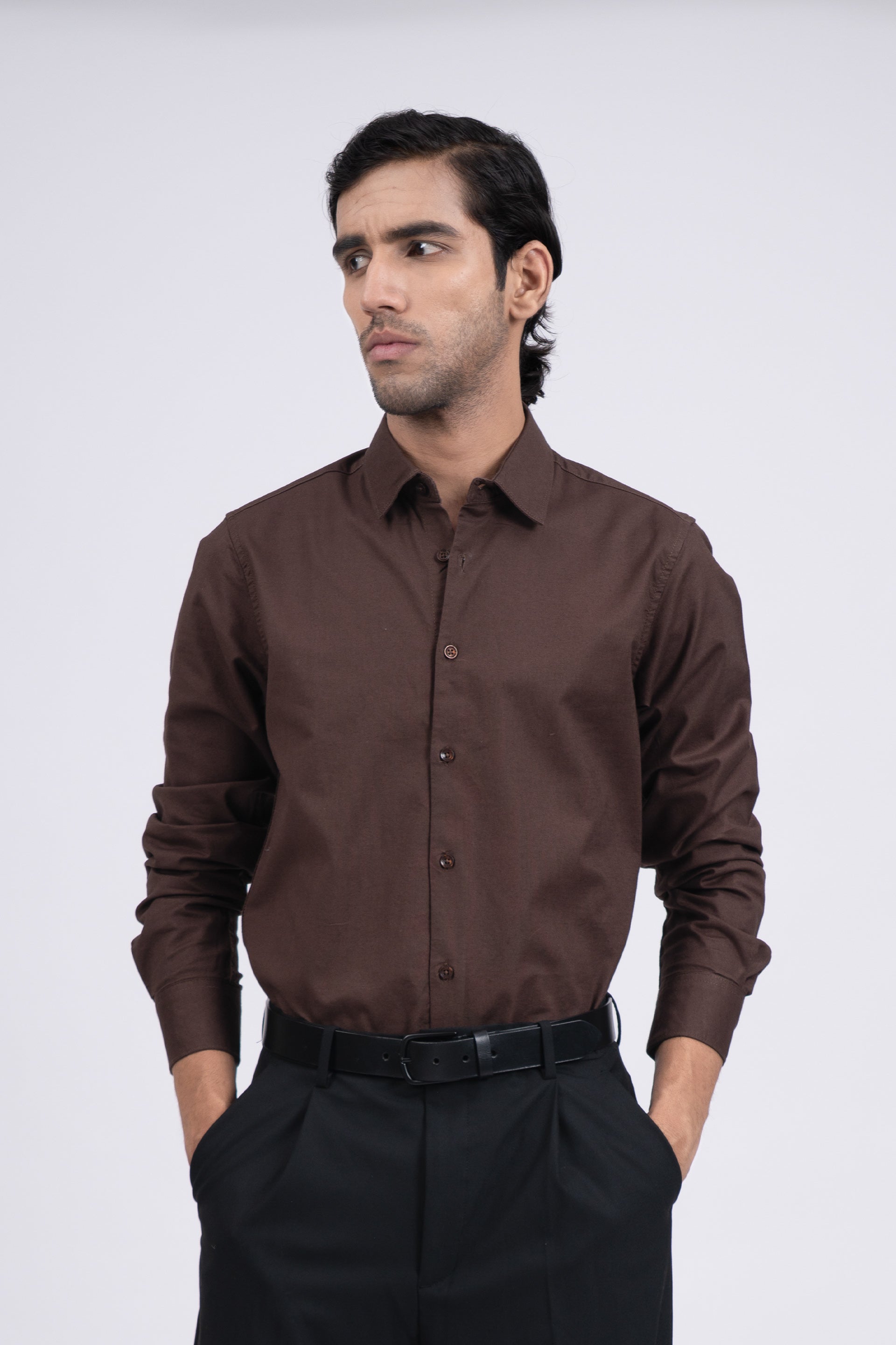 Premium Oxford Cotton Shirt In Brown