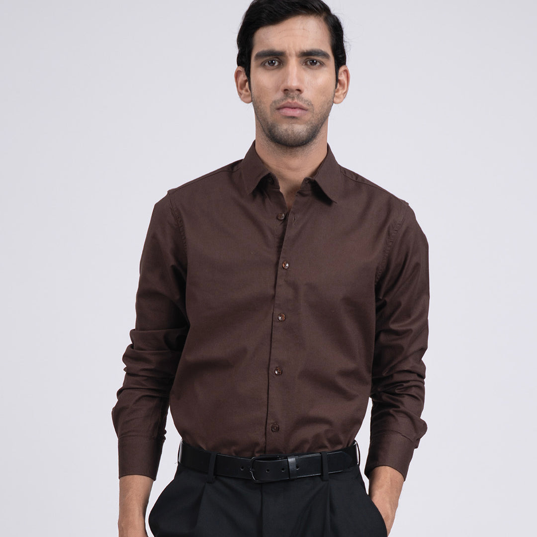 Premium Oxford Cotton Shirt In Brown
