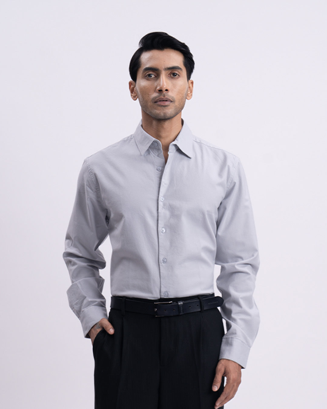 Oxford Cotton Tailored Shirt In Grey