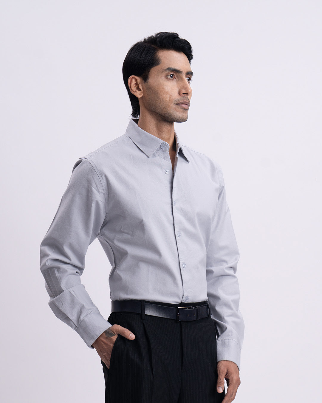 Oxford Cotton Tailored Shirt In Grey