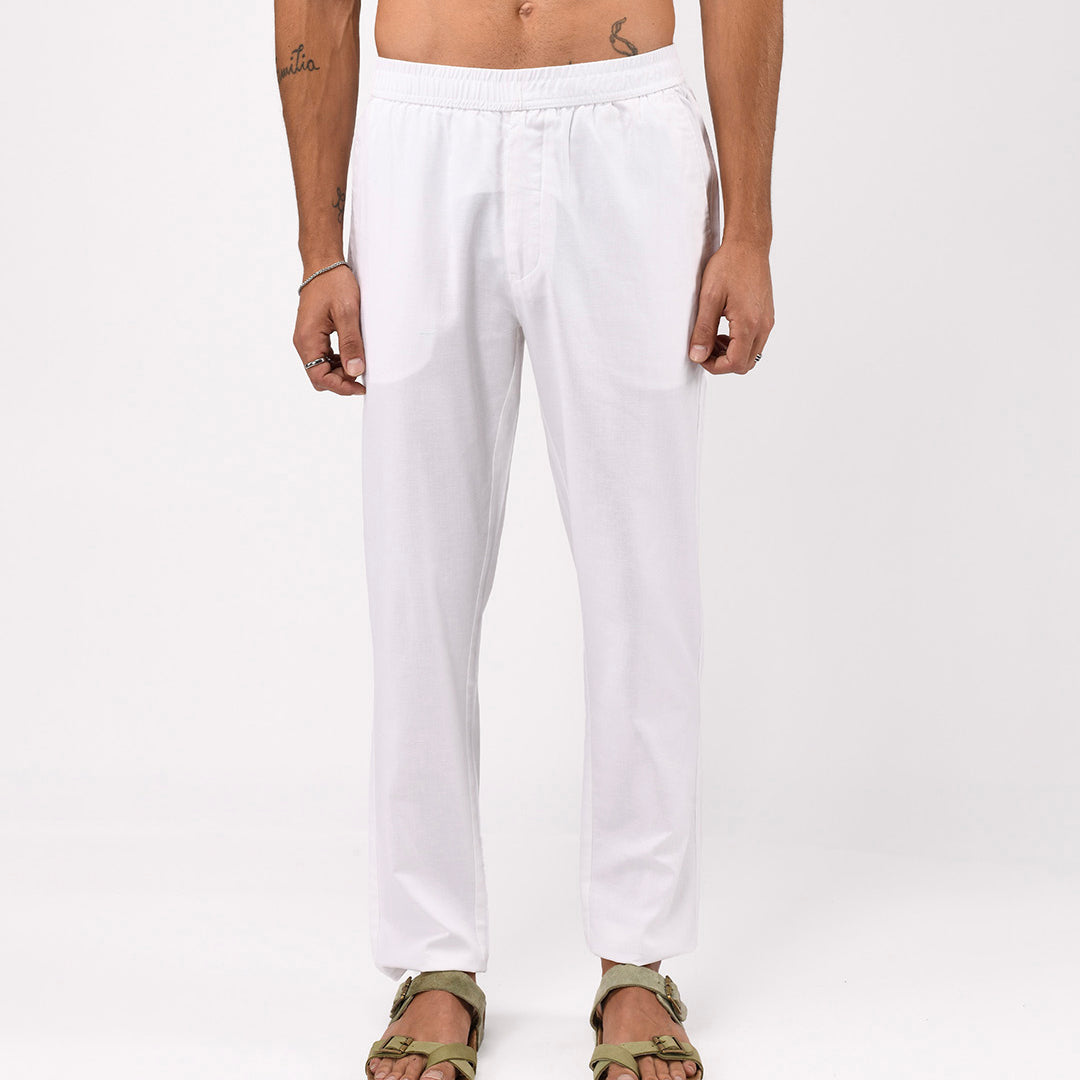 Linen Fused Tailored Pant In White