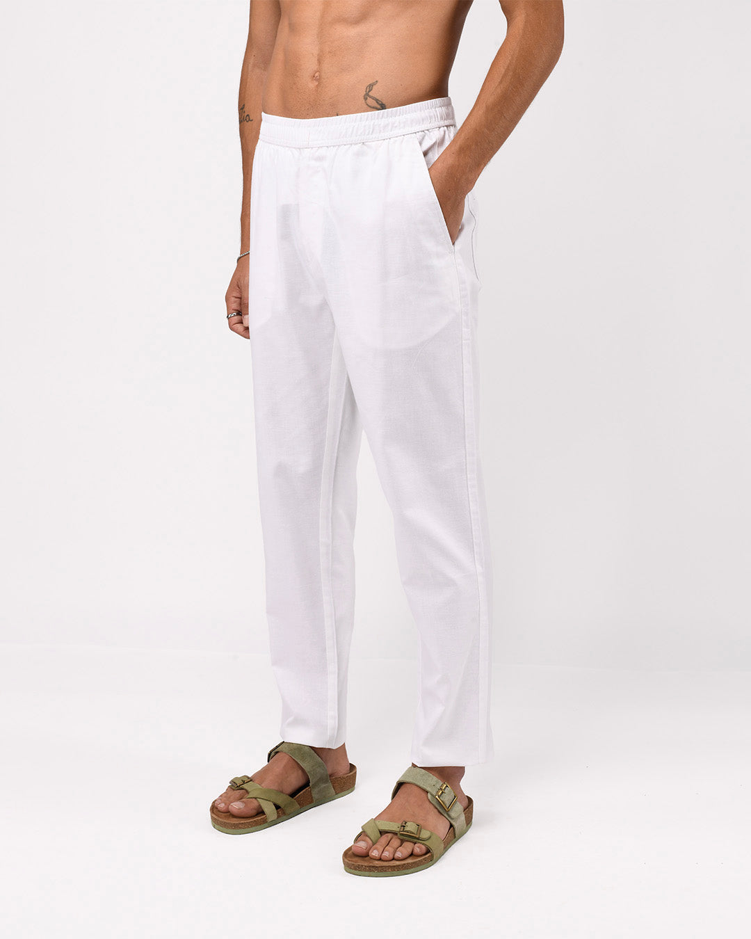 Linen Fused Tailored Pant In White