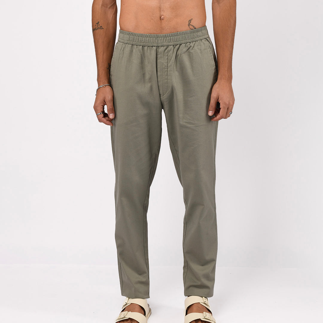 Linen Fused Tailored Pant In Green