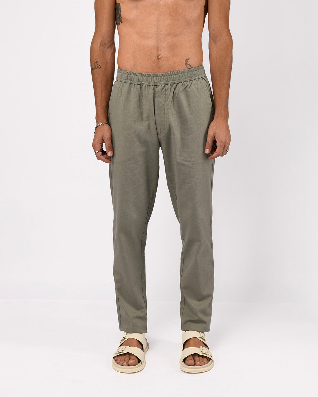 Linen Fused Tailored Pant In Green