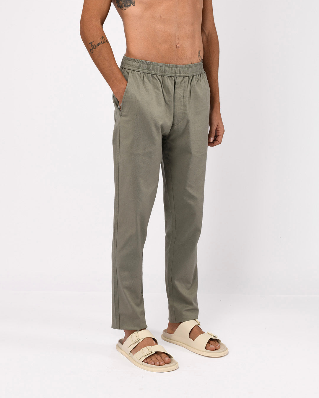 Linen Fused Tailored Pant In Green