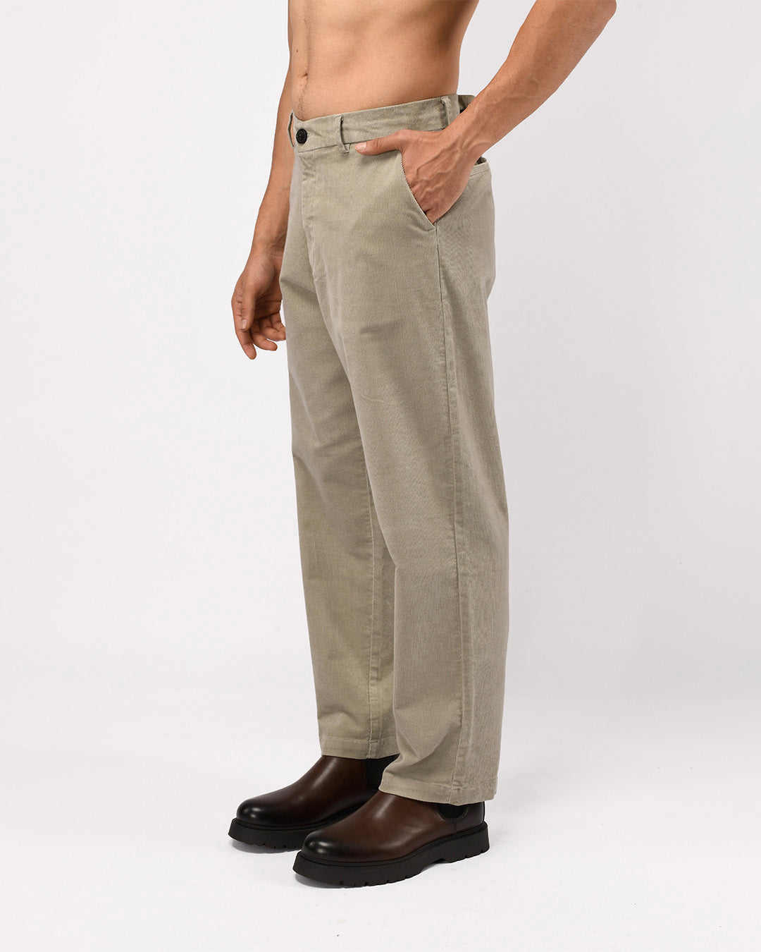 Soft Corduroy Relaxed Pants In Grey