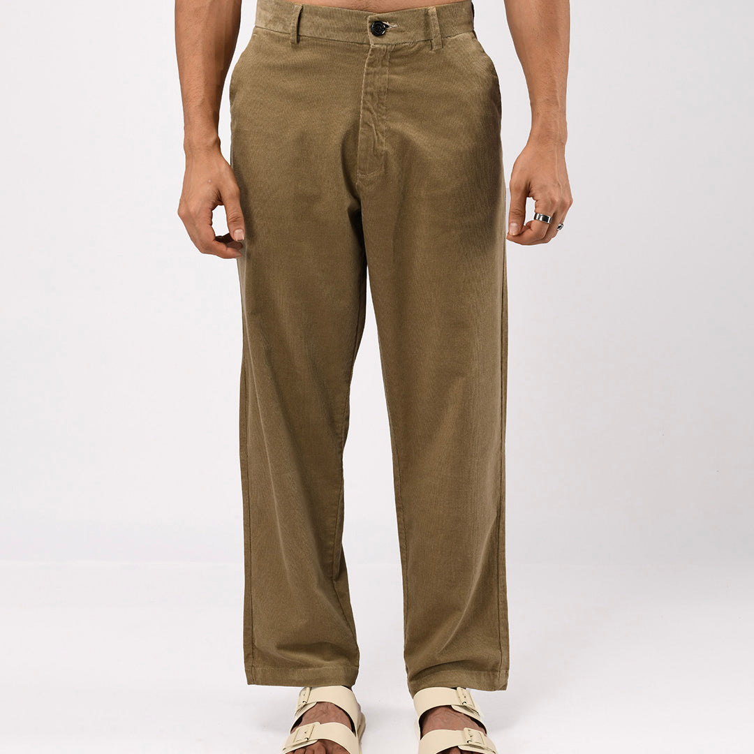 Soft Corduroy Relaxed Pants In Beige