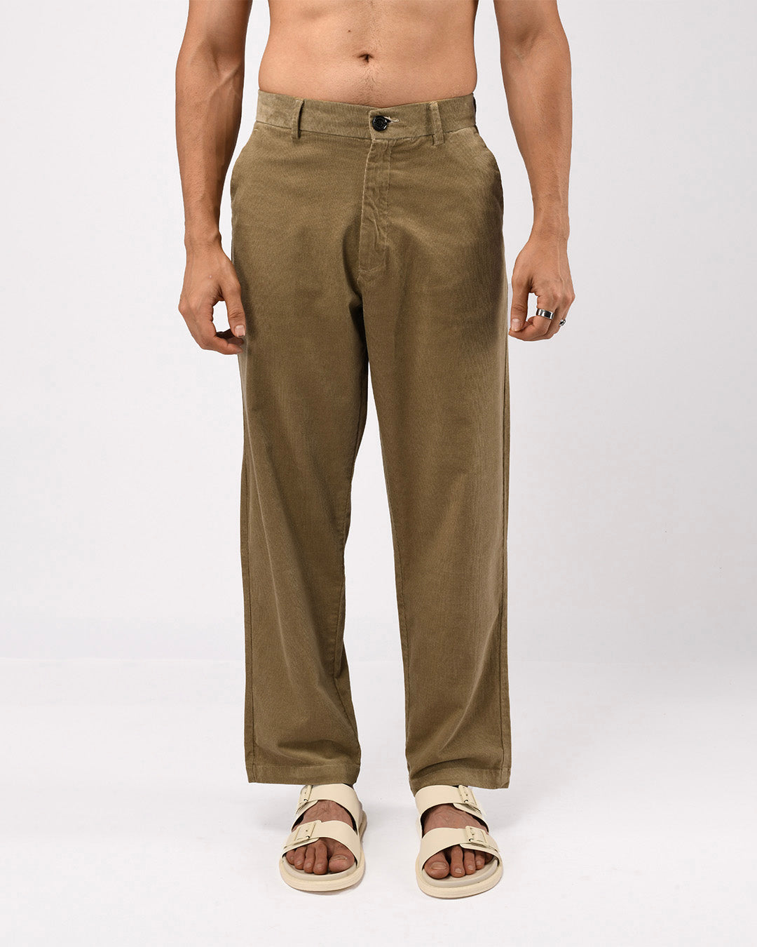 Soft Corduroy Relaxed Pants In Beige